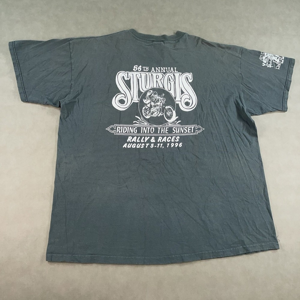 Vintage 90s Harley Sturgis Gray Rally Classic 1996 56th Annual Shirt 2XL Faded - Picture 2 of 11